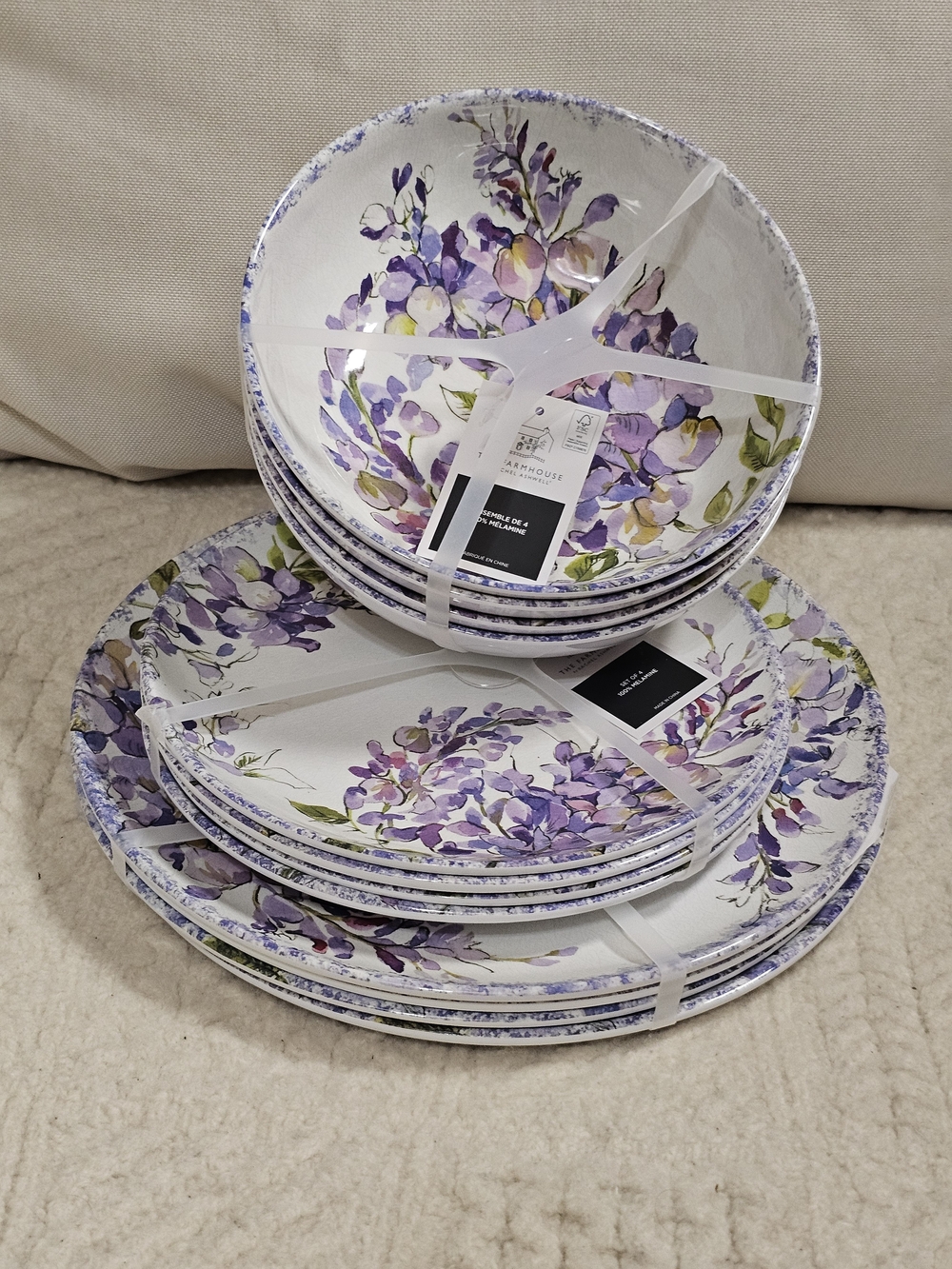 12-NWT RACHEL ASHWELL WISTERIA DESIGN MELAMINE DINNER/SALAD/PASTA PLATES SET - Picture 10 of 11
